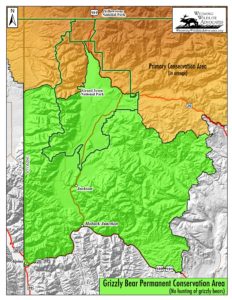 Map displaying proposed grizzly bear conservation area in green