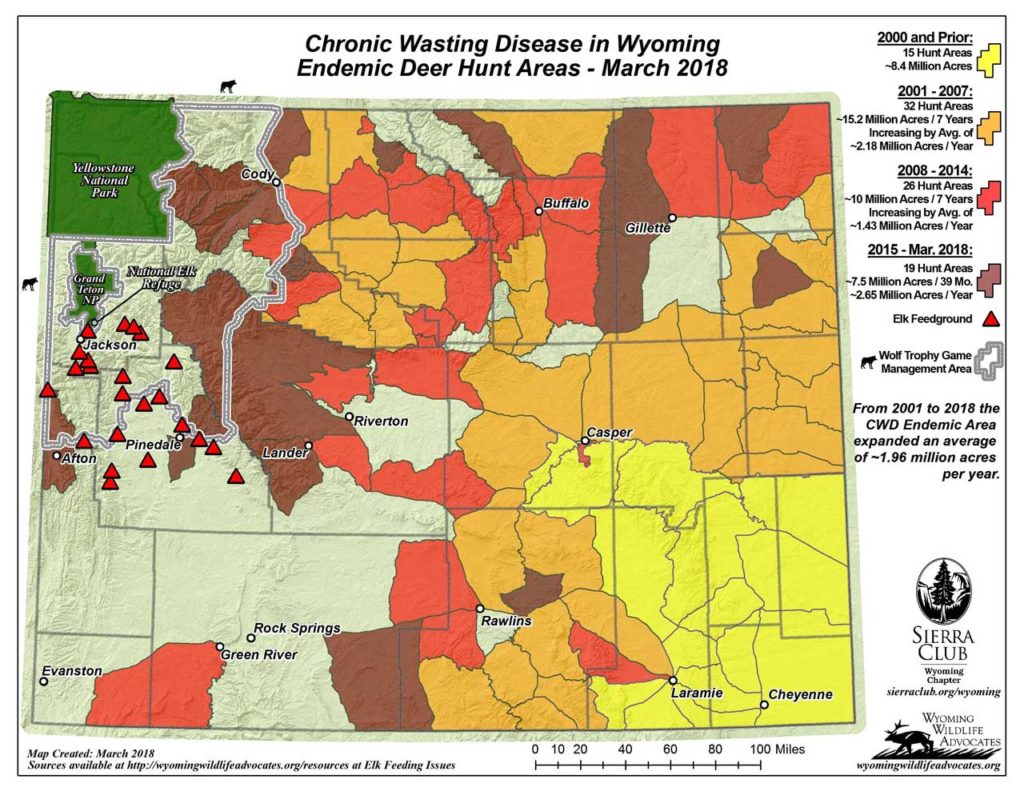The Wyoming Wildlife Advocates Chronic Wasting Disease progress map